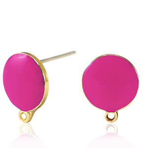 Metall Zubeh&ouml;r DQ Ohrstecker Gold-neon fuchsia pink (Nickelfrei)