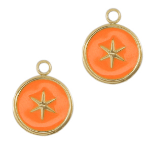 Stainless Steel - Rostfrei Stahl Anh&auml;nger Star Gold-neon orange
