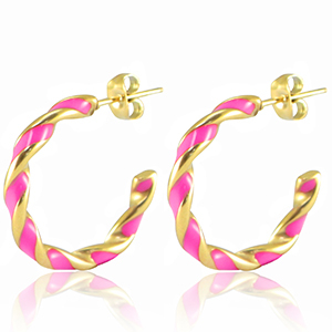Ohrringe aus Stainless Steel - Rostfreiem Stahl Neon pink-gold