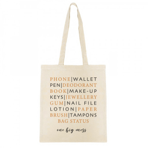 Baumwolltasche "Bag status one big mess" Ecru beige