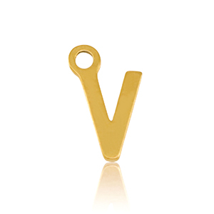 Stainless Steel - Rostfrei Stahl Anh&auml;nger Initial V Gold