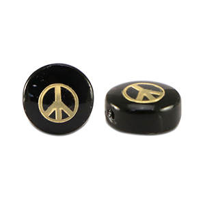 Glasperlen Rondell peace Black-gold