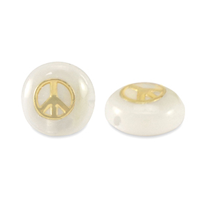 Glasperlen Rondell shell look peace White-gold
