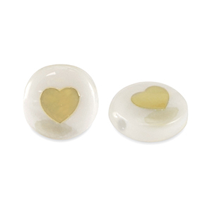 Glasperlen Rondell shell look heart White-gold