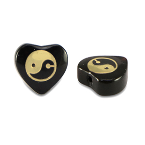 Glasperlen Herz Yin & Yang Black-gold