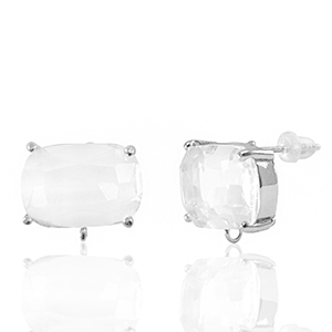 Ohrringe / Ohrstecker aus Kristallglas mit &Ouml;se Rechteck Crystal-silver