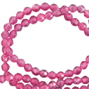 Naturstein Perlen Facett geschliffen 3mm Magenta pink-pearl shine coating
