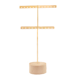 Schmuckdisplay Ohrringe T-Form mit Holz St&auml;nder Natural-gold