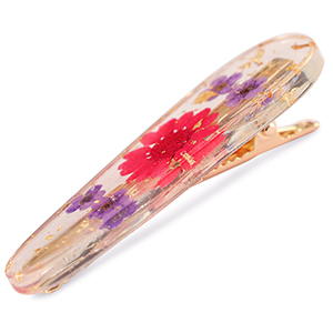 Haarschmuck hairclip mit getrockneter Blume Red purple-gold