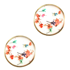 Zwischenst&uuml;cke mit getrockneter Blume 20mm Gold-pink yellow green