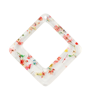 Resin Anh&auml;nger mit getrockneter Blume Raute Gold-multicolour