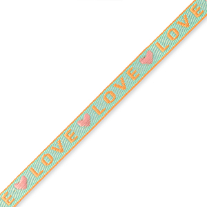 Schmuckband mit Text "love" Blue-coral pink