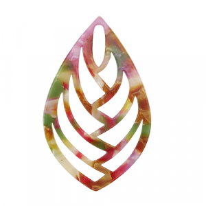 Resin Anh&auml;nger Blatt Multicolor pink-green