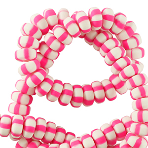Polymer Perlen Rondell 7mm White-neon pink