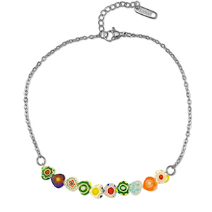 Fusskettchen aus Stainless Steel - Rostfreiem Stahl Millefiori Silver-multicolour