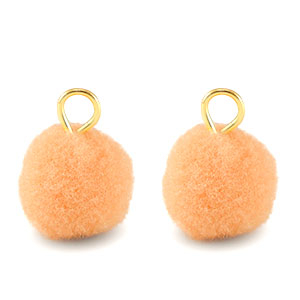 Pompom Anh&auml;nger mit &Ouml;se 10mm Gold-salmon orange
