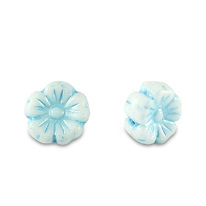 B&ouml;hmische Perlen Blume 7mm Light blue metallic-white