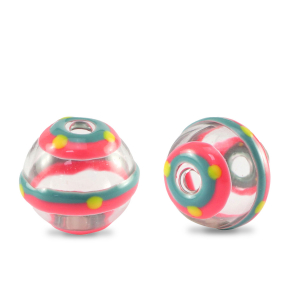 Handbemalt Glasperlen 14mm Transparent-pink greenish grey