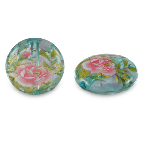 Glasperlen 14mm Blume Light blue transparent-rose red