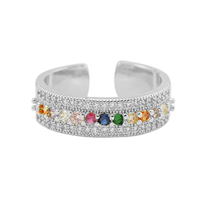 Brass TQ Metall Ring Zirkonia Silver-multicolour
