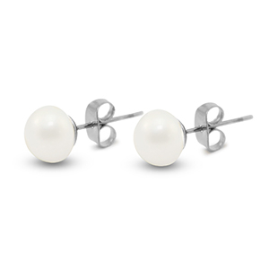 Ohrringe / Ohrstecker aus Stainless Steel - Rostfreiem Stahl Perlen 8mm Silver-pearl white
