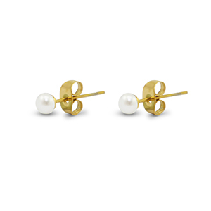 Ohrringe / Ohrstecker aus Stainless Steel - Rostfreiem Stahl Perlen 4mm Gold-pearl white
