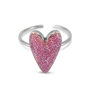 Ringe aus Stainless Steel - Rostfreiem Stahl Enamel Herz Glitter Vermilion pink-silver
