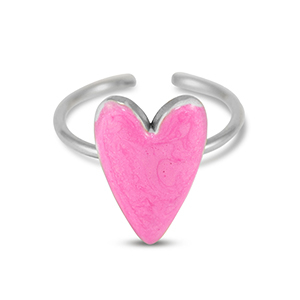 Ringe aus Stainless Steel - Rostfreiem Stahl Enamel Herz Pearl pink-silver