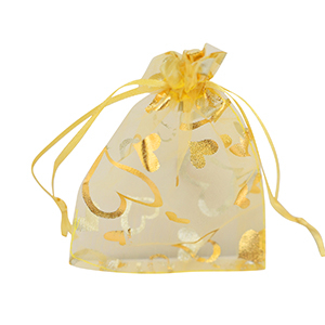 Schmuckbeutel Organza 9x12cm Herz Yellow-gold