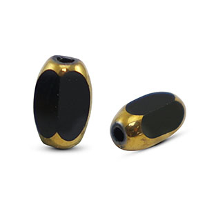 Glasperlen oval Facett Black-gold