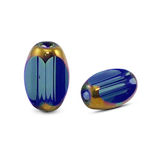 Glasperlen oval Facett Royal blue transparent-gold