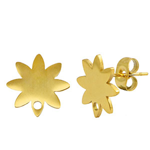 Ohrringe / Ohrstecker aus Stainless Steel - Rostfreiem Stahl Blume mit &Ouml;se Gold