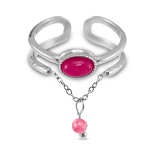 Ringe aus Stainless Steel - Rostfreiem Stahl mit Naturstein Silver-Magenta pink