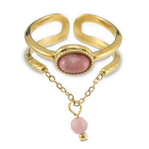Ringe aus Stainless Steel - Rostfreiem Stahl mit Naturstein Gold-light pink