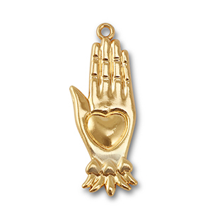 Metall Anh&auml;nger Hand mit Herz Gold