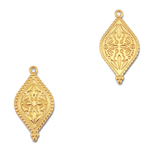 Metall Anh&auml;nger DQ Oval mit Blume Gold (Nickelfrei)