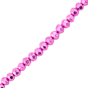 Top Glas Facett Perlen 4x3mm Rondellen Metallic fuchsia pink