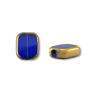 Glasperlen Rechteck Blue transparent-gold