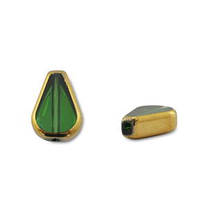 Glasperlen Tropfenform Green transparent-gold