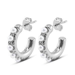 Ohrringe aus Stainless Steel - Rostfreiem Stahl Ohrstecker mit Imitation Perlen Silver