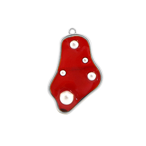 Resin Anh&auml;nger Irregular mit Perlen Silver-red-white