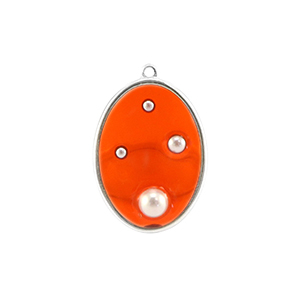 Resin Anh&auml;nger Oval mit Perlen Silver-orange-white