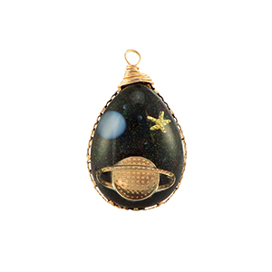 Resin Anh&auml;nger Oval Galaxie Gold-blue-glitter