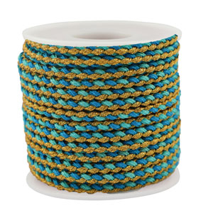 Trendy Kordel geflochten 3mm Turquoise-blue-gold