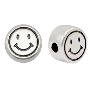 Metall Perlen DQ Smiley 7mm Antik silber (Nickelfrei)