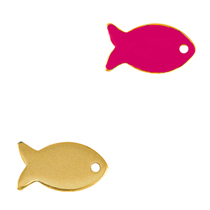 Metall Anh&auml;nger DQ Fisch Gold-neon fuchsia pink (nikkelvrij)