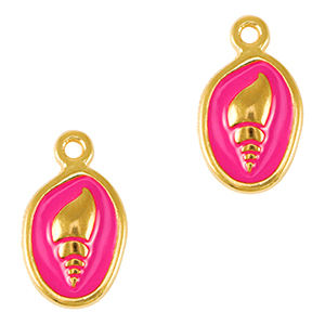 Metall Anh&auml;nger DQ Muschel Gold-neon fuchsia pink (nikkelvrij)