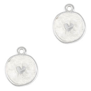 Metall Anh&auml;nger DQ Herz Antik silber-pearl white (nikkelvrij)