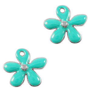 Metall Anh&auml;nger DQ Blume Antik silber-turquoise (Nickelfrei)