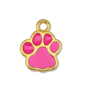 Metall Anh&auml;nger DQ Hund Pfote Fuchsia-Gold (Nickelfrei)